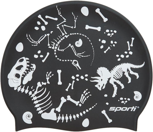 Sporti Silicone Swim Cap with Graphic Design, Non Slip, Easy Wear and Removal, Dimension Height 7.6" Opening 7.5"