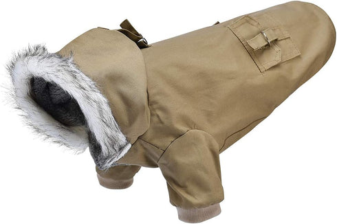 Warm Dog Hooded Trench Coat, Windproof Parka Jacket for Cold Weather (XXL, Khaki)