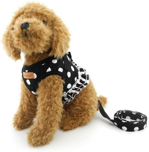 SELMAI Puppy Small Dog/Cat Polka Dots Vest Harness Leash Set, Mesh Padded No Pull Lead, Breathable Lightweight Easy