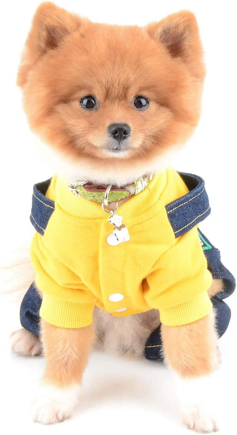 SELMAI Dog Outfits for Small Dogs - Spring Shirts Denim Bib Pants, 2 Pockets Jumpsuits for Cats & Puppies, Autumn