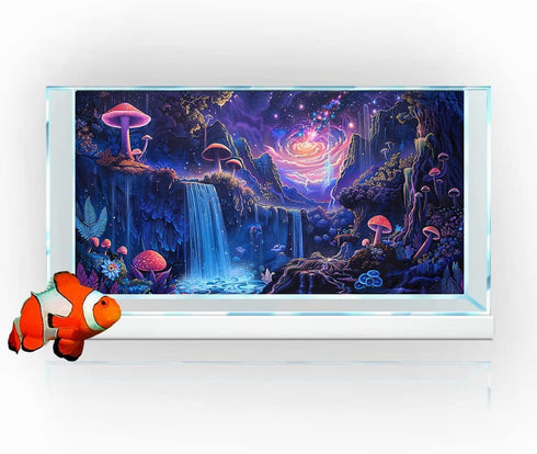 Galaxy Space Planet Aquarium Background: Waterfall Landscape Tapestry with Fantasy Mountain Wave Wall Tapestry for Fish