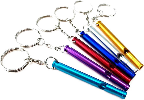 yueton 6pcs Colorful Slim Aluminium Whistles with Key Ring, Emergency Survival Whistle for Dog Training