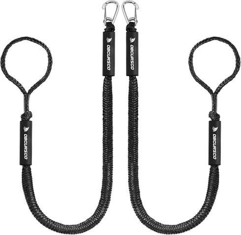 Obcursco 4FT Bungee Dock Lines, Boat Dock Rope, Jet Ski Accessories with 316 Stainless Steel Clip (2 Pack, Black)