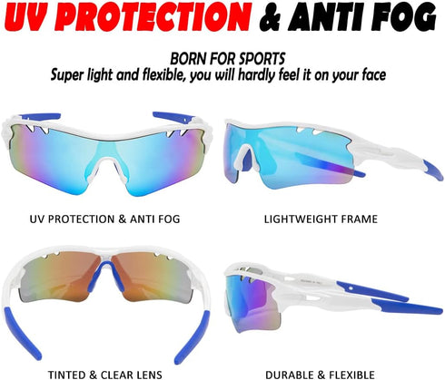 ITSCOOL Polarized Sports Sunglasses - 5 Interchangeable Lenses for Men Women Softball Baseball Cycling Glasses