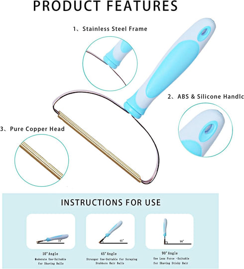 Pet Hair Remover, 3 Pack Dog and Cat Hair Removal Tool for Furniture, Reusable Short Handle for Carpet Rake