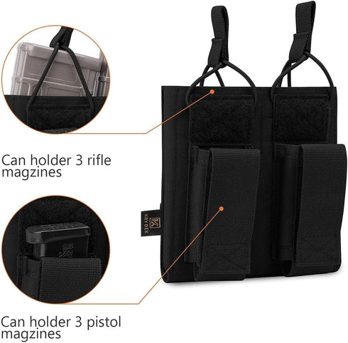 KRYDEX Open-Top Mag Pouch for 5.56 .223 Magazine with 1911 HK45 Glock 9mm Pistol Mag Pouch