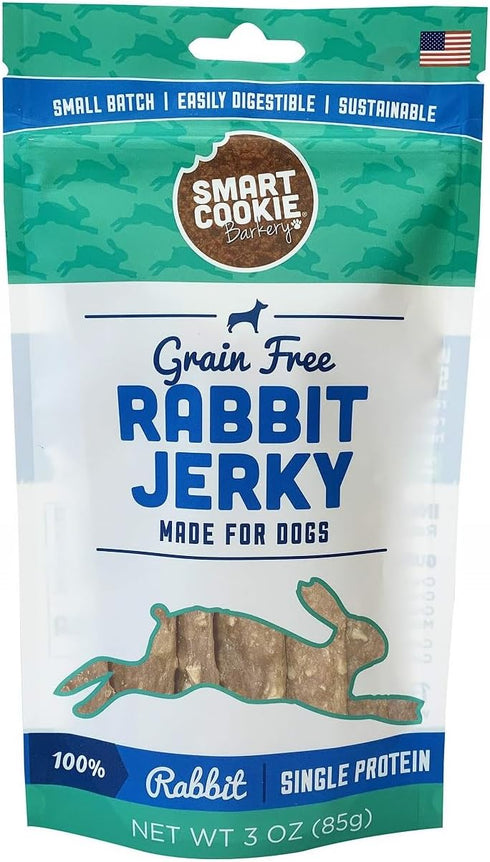 Single Ingredient Rabbit Jerky Dog Treats: Training Treat Strips for Dogs with Allergies, 100% Meat, Grain Free, 3oz