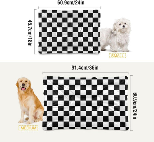 Checkerboard Pet Bed Pad, Soft Dog Bed Mat with Anti-Slip Bottom, Machine Washable Crate Pad for Sleeping