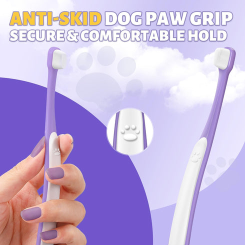 0.39" Tiny Dog Toothbrush for Small Dogs - Mini Brush Head, Curved Handle, Soft Bristles, Dual Rubber Back, Gentle