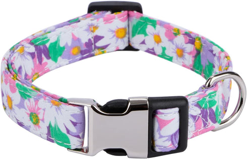 Rhea Rose Cute Floral Dog Collars with Sunflower Daisy Patterns for Girl Boy Dogs, Purple Sunflowers L