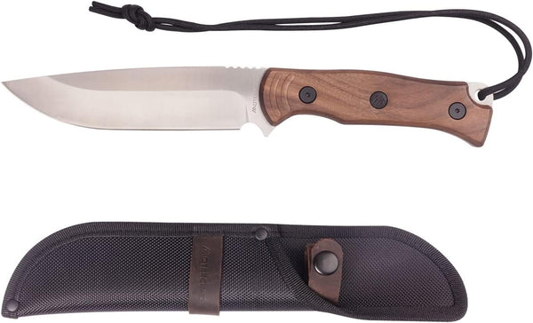 Fixed Blade Bushcraft Knife with Sheath, 8CR Full Tang Camping Hunting Knife with Wooden Handle