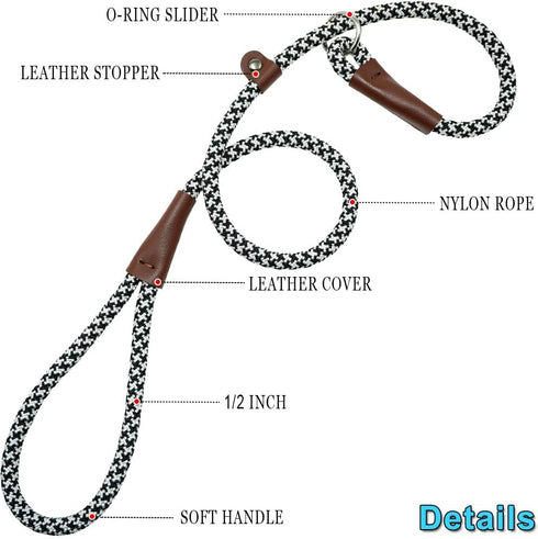 3FT Slip Lead Dog Training Leash, No Pull Dog Leash for Medium Large Dogs, 1/2 Inch Durability Nylon Rope Slip Leash