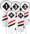 Majek Retro Golf Headcovers, White Red and Black Vintage Leather Style for 1, 3, 5, X H Driver Fairway Covers