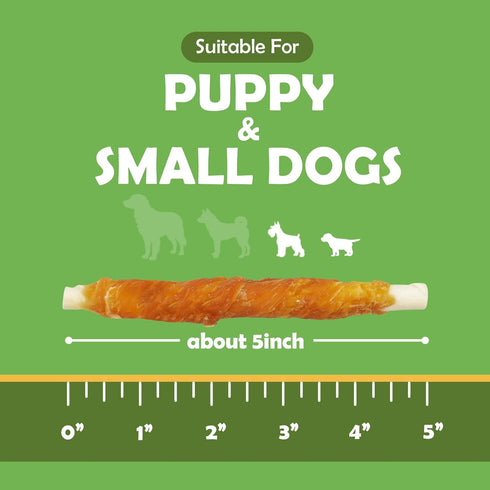 MON2SUN 5 Inch 14.11 oz) Dog Treats, Rawhide Twist Chicken Hide Sticks, Suitable for Puppy and Small Dogs, (Chicken