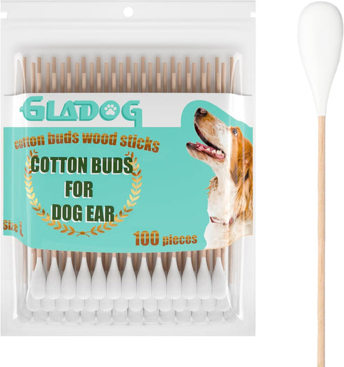 GLADOG 6 Inch Professional Cotton Buds for Dogs, Medium Size with Durable Bamboo Handle