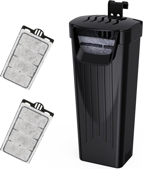 Fish Tank Filter (3.5W), Low-Water Turtle Tank Filter for Small Fish Tanks up to 15 Gallons, 2 Cartridges
