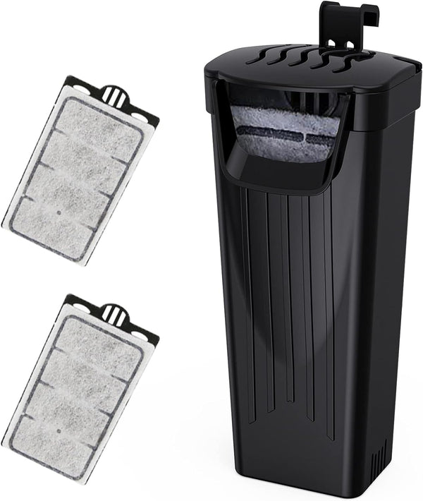 Fish Tank Filter (3.5W), Low-Water Turtle Tank Filter for Small Fish Tanks up to 15 Gallons, 2 Cartridges