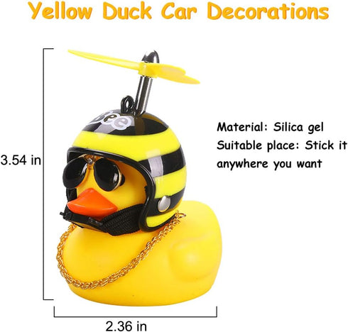 wonuu Yellow Rubber Duck Toy Car Ornaments, Squeeze Duck Dashboard Decorations with Propeller Helmet for Bicycle Horns