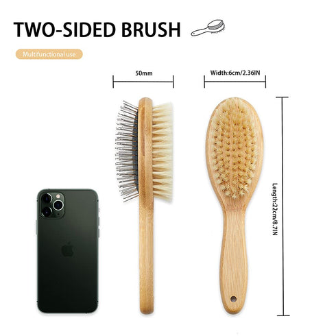 Dog Brush Cat Brush - Vokiuler Double Sided Bristle and Pin Pet Brush for Grooming Long Short Hair, 2 Pack