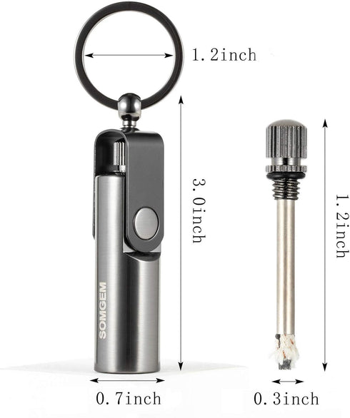 SOMGEM Permanent Match Keychain 2 Pack, Kerosene Refillable, Waterproof Flint Fire Starter for Outdoor Camping Emergency Survival Gear