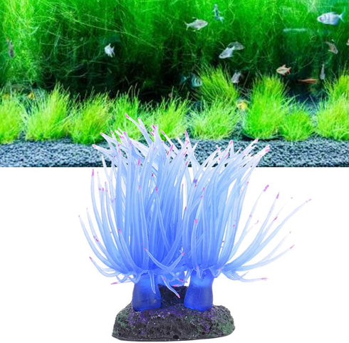 TEHAUX Artificial Fish Tank Decoration - Silicone Soft Coral Fake Sea Anemone Ornament (Blue)