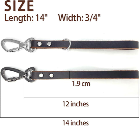 Genuine Leather Short Dog Lead, Heavy Duty Traffic Leash with Metal Hook, Handmade for Large Medium Dogs Training