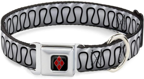 Dog Collar with Seatbelt Buckle, Harley Quinn's Ruffle Collar White Black, 15 to 26 Inches, 1.0 Inch Wide