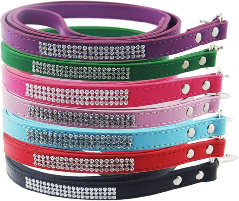 PU Leather Dog Leash for Small Dogs - Sparkly Studded Rhinestone Training Chain for Cats or Dogs