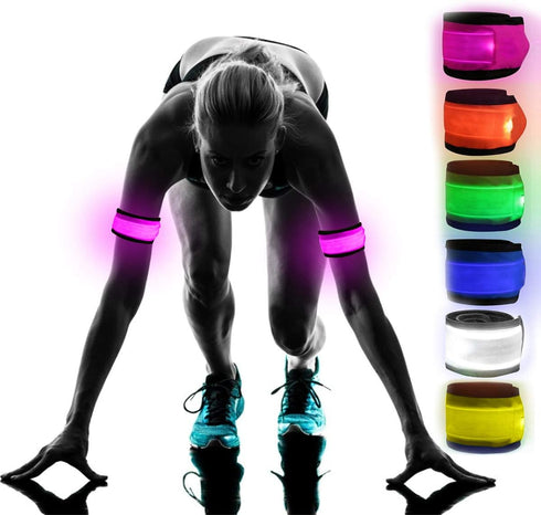 Pack of 6 LED Light Up Band Slap Bracelets for Night Safety, Cycling, Walking, Running, Concerts, Camping