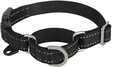 Reflective Martingale Collar for Dogs, Quick Snap Buckle Anti-Pull Nylon Safe Slip Collar for Easy Walking (Black,