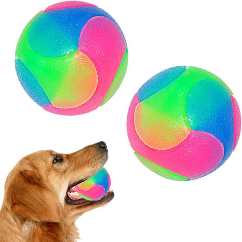 FineInno Large Light Up Dog Balls, 2 pcs Flashing Bouncy Glow in The Dark Interactive Jumping Ball for Large Dogs