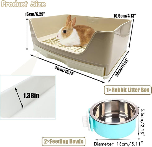 Chinchilla PINVNBY Rabbit Corner Litter Box with Drawer for Cage Small Animal Litter Pan Hanging Pet Feed Bowls Cage