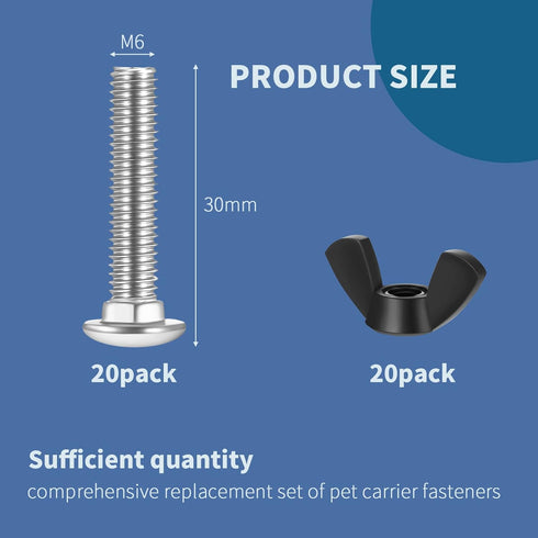 20 Set M6 Pet Carrier Fasteners, Kennel Replacement Bolts and Butterfly Nuts Dog Kennel Hardware Replacement Set for Pet Carrier Kennel