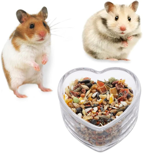 Hamster Transparent Glass Food and Water Dish - Cute Heart-Shaped Feeding Bowl for Hamster Hedgehog Small Pet