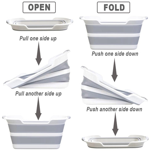 Multi-Functional Collapsible Dog Bathtub with Brush, 7.1 Gal Portable Laundry Basket, Foldable Bathing Tub for Small
