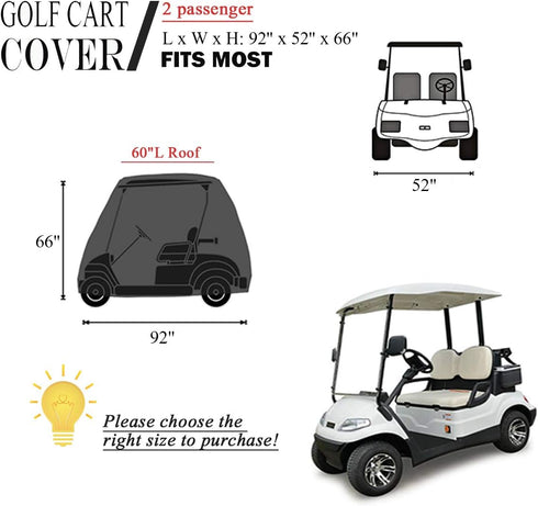 Moveland Waterproof Dust Golf Cart Cover, Custom 2 Passenger Cover Compatible with EZ GO, Club Car, Yamaha (Black)