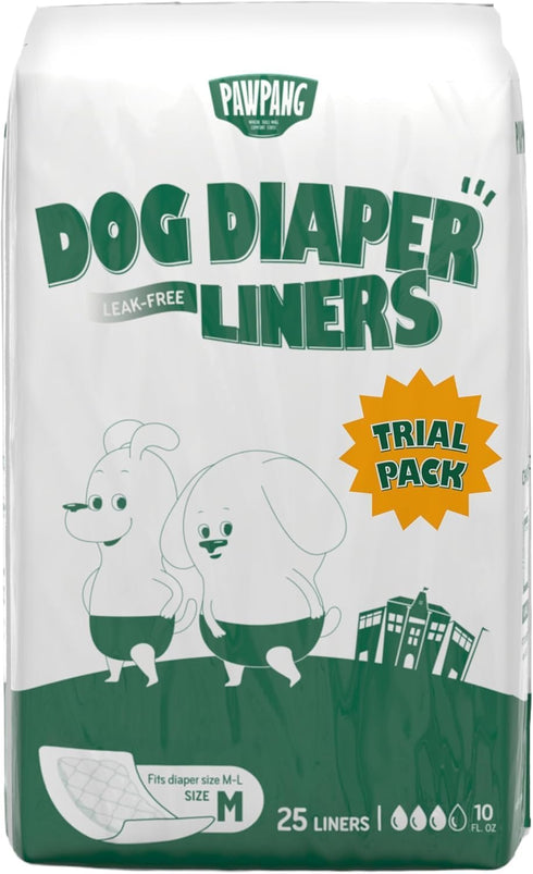 PAWPANG Disposable Dog Diaper Liners l Trial Pack (25 Count), Absorbent Inserts