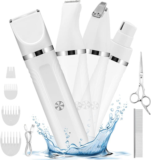 4 in 1 Dog Grooming Kit, Cordless Clippers for Grooming, Low Noise Paw Trimmer, Rechargeable Pet Hair Shaver