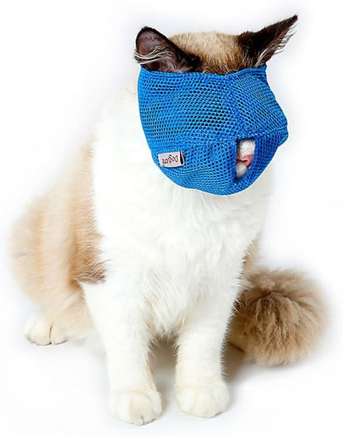 NACOCO Cat Muzzle, Breathable Mesh Pet Muzzle for Grooming, Anti Biting and Chewing (S, Blue)
