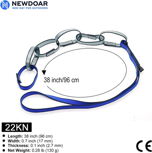 NewDoar Daisy Loop Chain for Climbing, 22KN Nylon Webbing Sling 0.7in Safe Chain, CE Certified for Outdoor