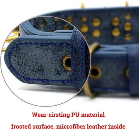The Mighty Large Spiked Studded Dog Collar, Durable & Stylish Protection for Large Dogs, Blue Size S