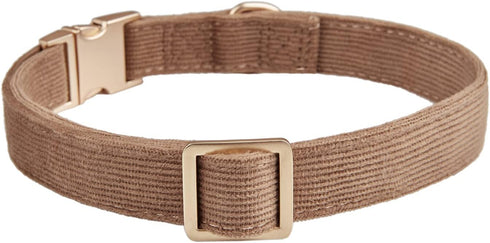 Soft Cotton Dog Collar with Metal Buckle Adjustable Heavy Duty Comfy Corduroy Collars for Small Medium Large Dogs,Brown,Medium