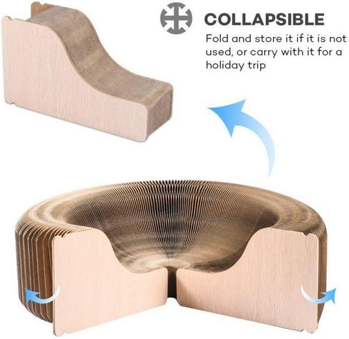 Collapsible Cat Scratcher Lounge Bed, Recycled Corrugated Cat Nest