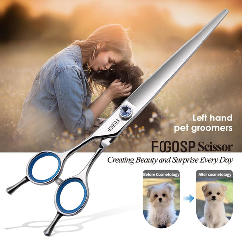 Straight Left Handed Dog Grooming Scissors 8.0'' Long, Large Dog Shears for Grooming Poodle