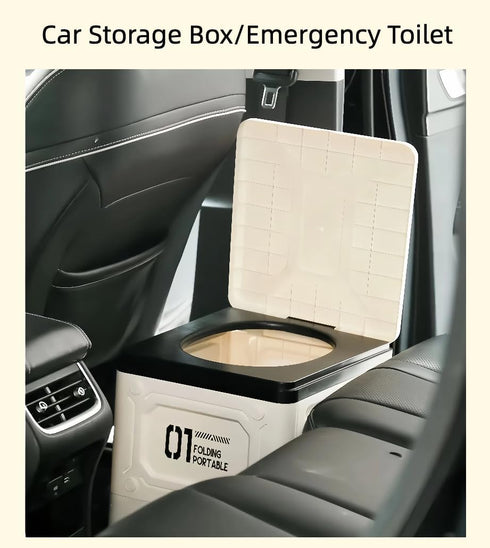 Foldable Emergency Toilet & Storage Box for Road Trips (Off-White)