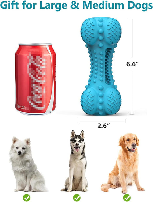 SCHITEC Two Squeaky Dog Chew Toys - Tough Indestructible Rubber Bone with Toothbrush for Large Medium Dogs