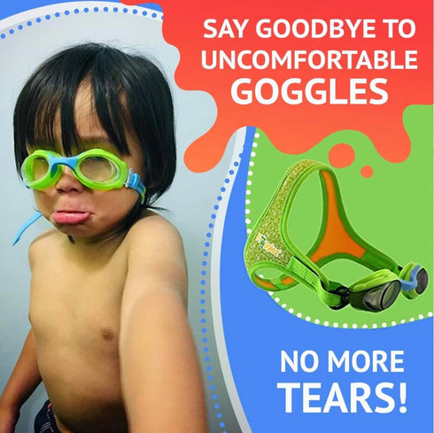 Frogglez Anti-Fog Swimming Goggles for Kids under 10 - Recommended by Swim Instructors, Premium Pain-Free Strap