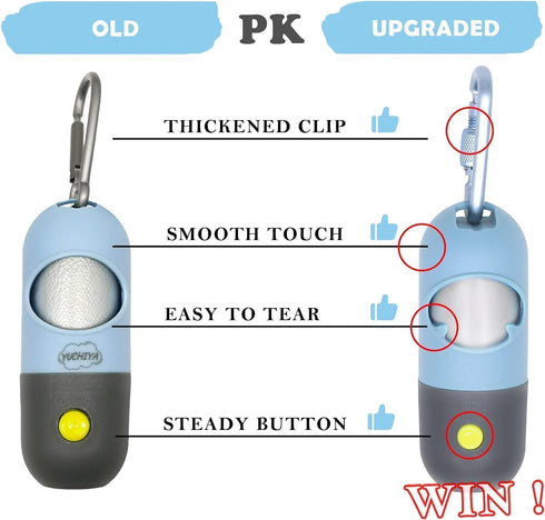 Dog Poop Waste Bags Holder with LED Flashlight, Cute Poo Bags Dispenser for Pet Leash, 2 Pack (Sky Blue)