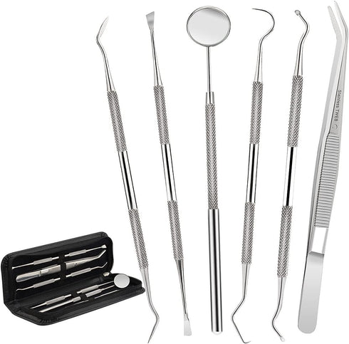 Patekfly Stainless Steel 6 Pack Dental Tools, Dental Pick, Floss, Hygiene Tool Set for Oral Care