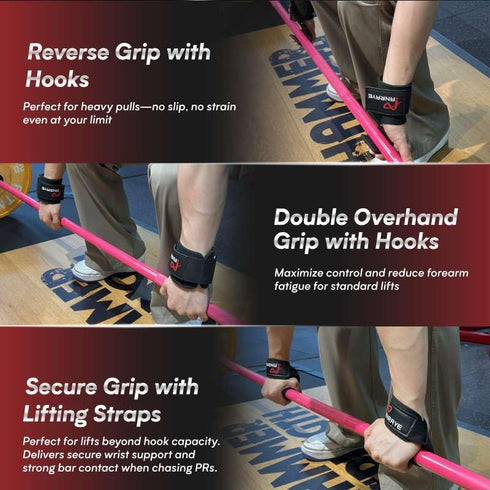 Set Weight Lifting Hooks & Wrist Straps Lifting Hooks with Anti-Slip Grip, Adjustable Wrist Wraps for Weightlifting